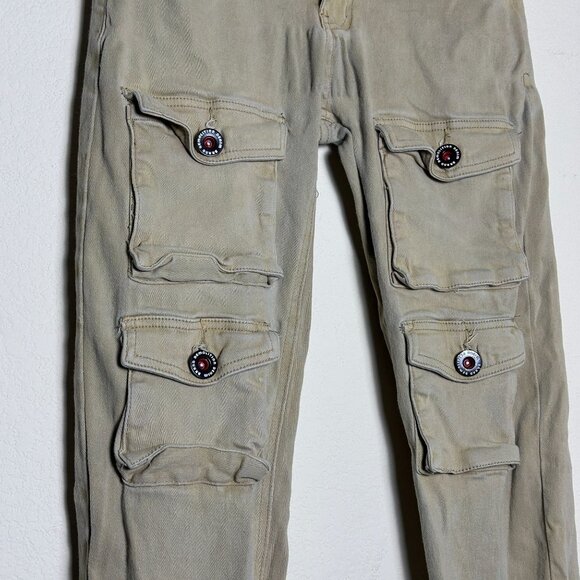 Demolition Cargo Punk Khaki Moto Pant Slim Front Pockets Tech Men 28x29 Y2K - Picture 9 of 16